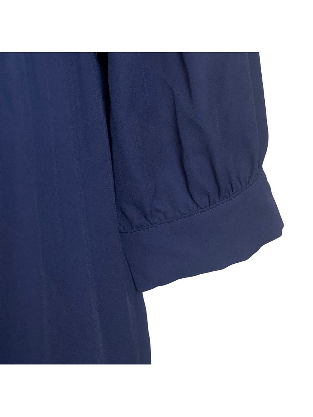 Halston Blue High Neck Keyhole Pleated Ling Sleeved Stretch MIDI Dress S… - Picture 6 of 16